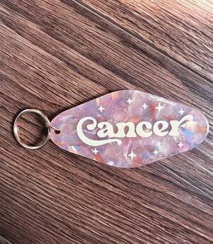 Zodiac Motel Keychain Cancer Astrology Star Sign Pink Glitter